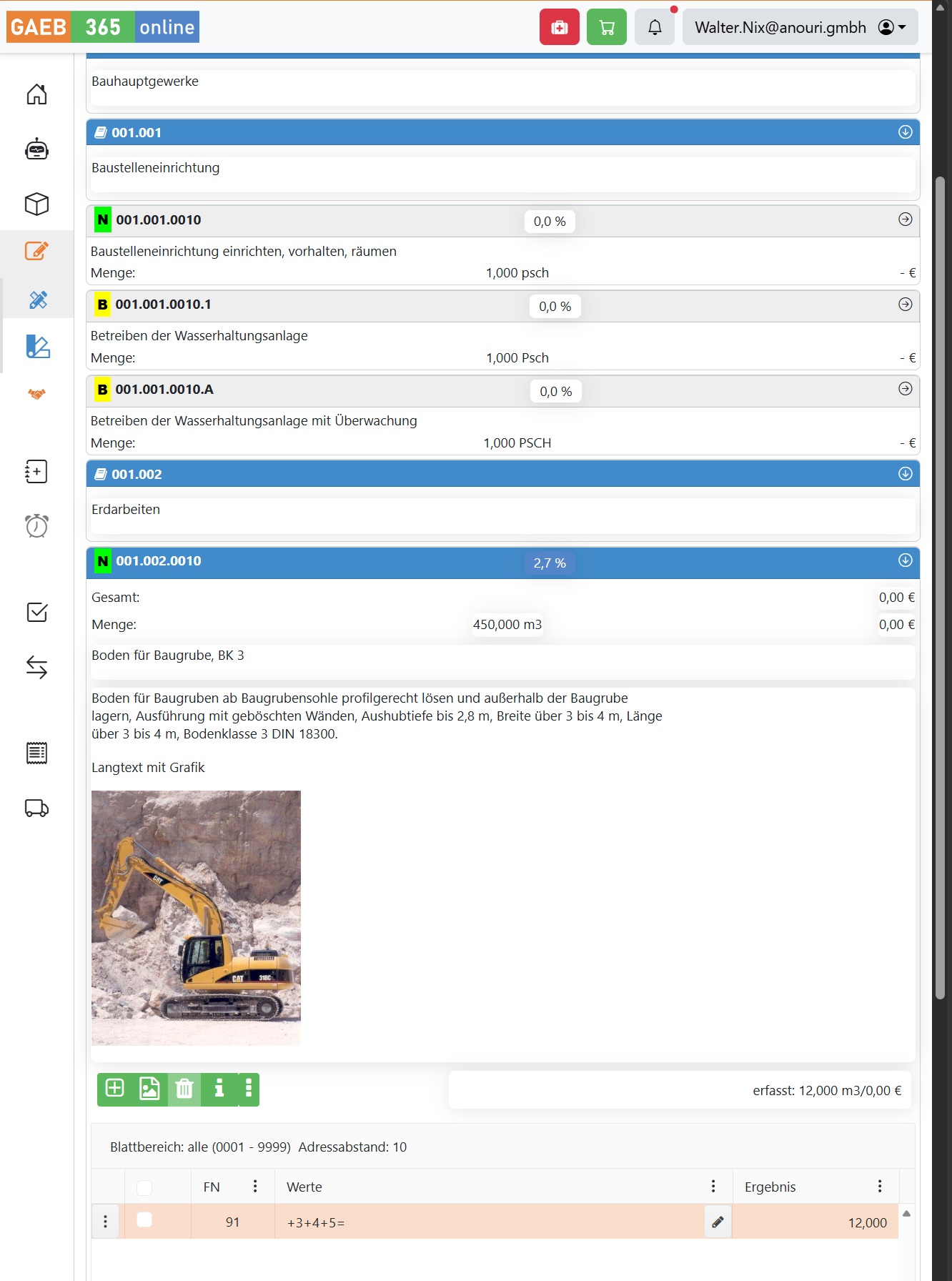 GAEB365.online Oberfläche