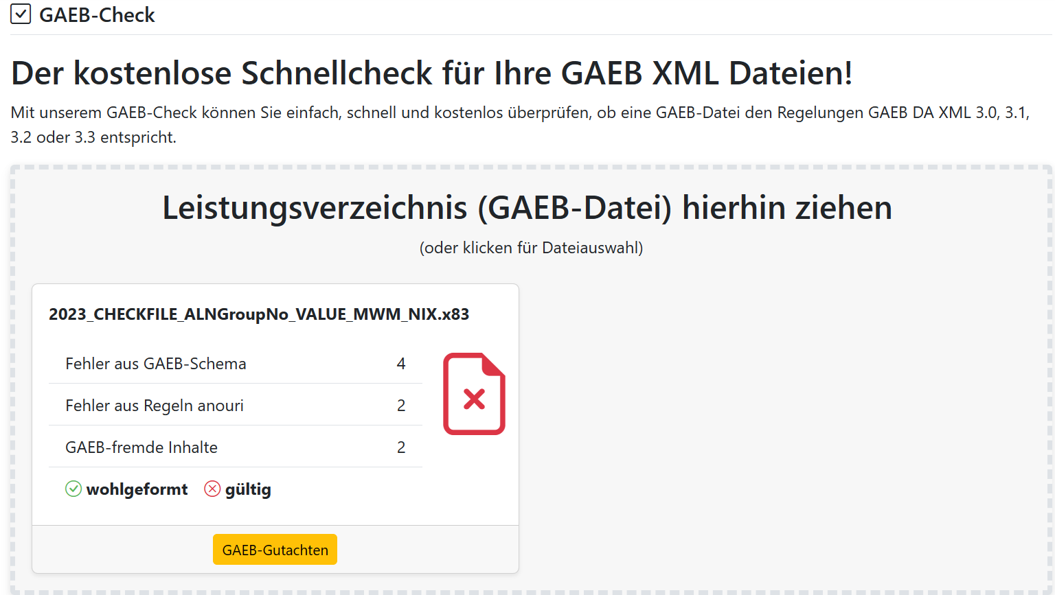 GAEB Check Schnellcheck